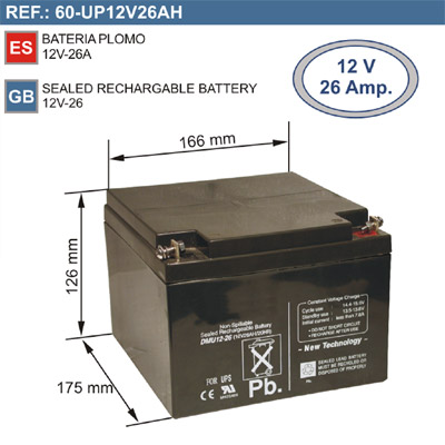 (imagem para) Bateria 12V 26A (166x125x175)