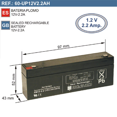 (imagem para) Bateria 12V 2,2A 175x62x34)