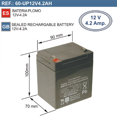 (imagem para) Bateria 12V 4,2A (90x100x70)