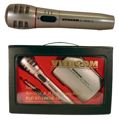 (imagem para) Microfone Metal Prof. KARAOKE Com e Sem Fios-FM-Preto-Verm.