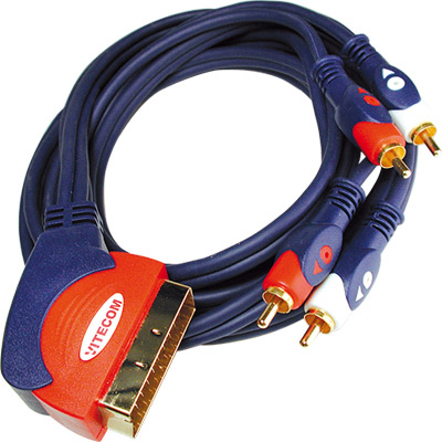 (imagem para) Cabo Scart Macho - 4xRCA - 1,5mt Dourado