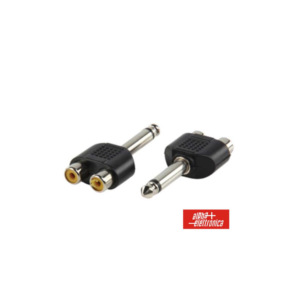(imagem para) Ficha Adaptadora Jack 6.35mm Macho Mn / 2 Rca Fêmea