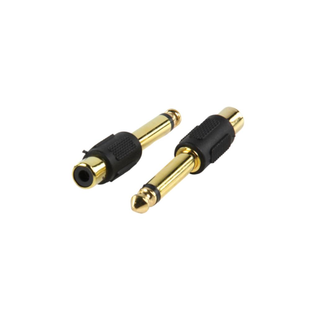 (imagem para) Ficha Adaptadora Jack 6.35mm Macho Mono / Rca Fêmea Dourada
