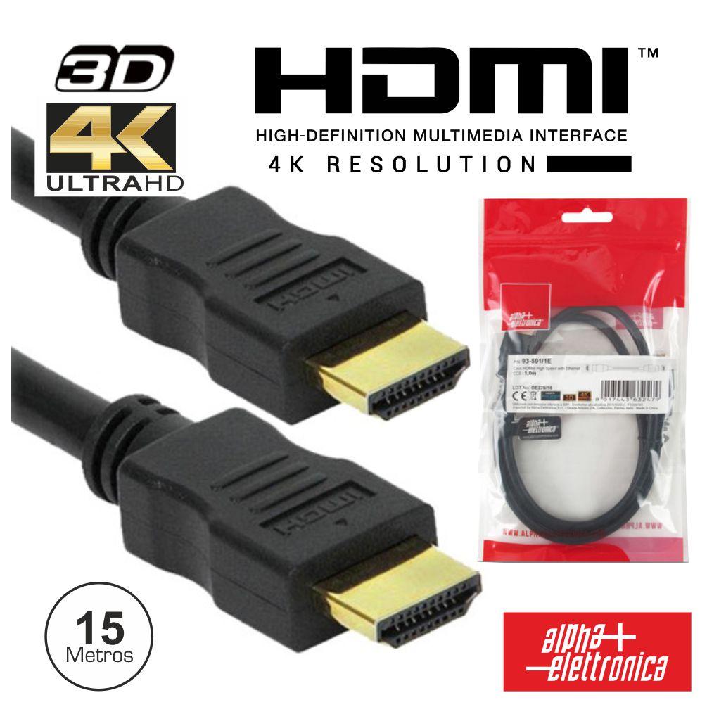 (imagem para) Cabo HDMI Dourado Macho / Macho 1.4 Preto 15m
