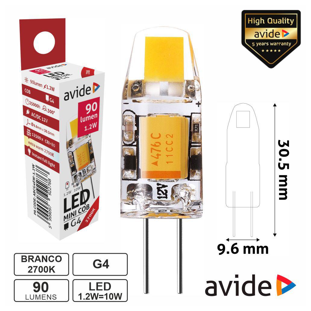 (imagem para) Lâmpada LED COB G4 1.2W 12V 2700k 90lm AVIDE