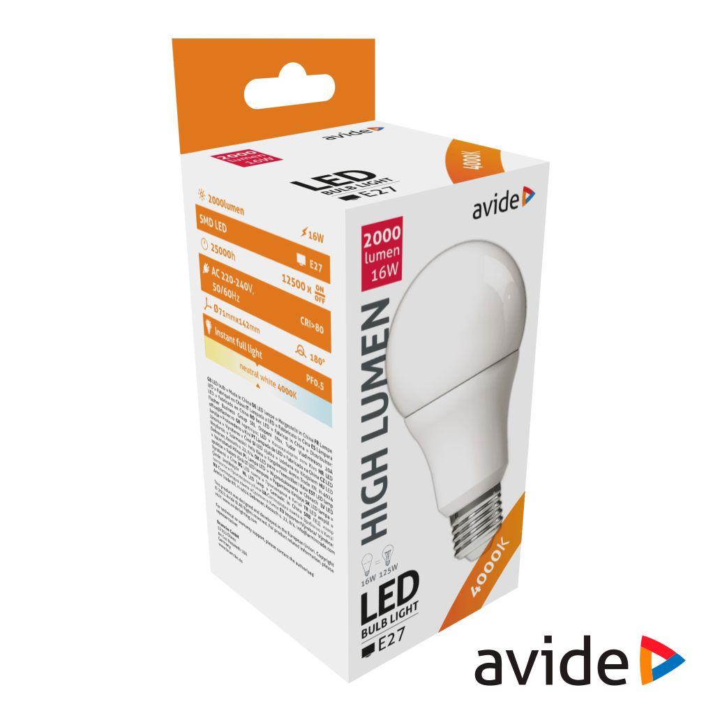 (imagem para) Lâmpada LED E27 Globo A70 16W 230V 4000K 2000lm AVIDE