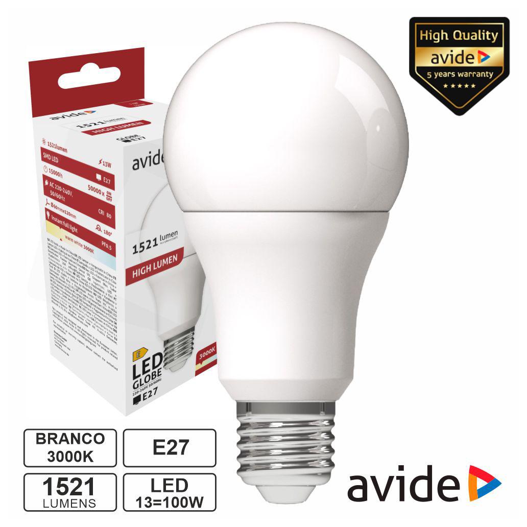 (imagem para) Lâmpada LED E27 Globo A60 13W 230V 3000K 1521lm AVIDE