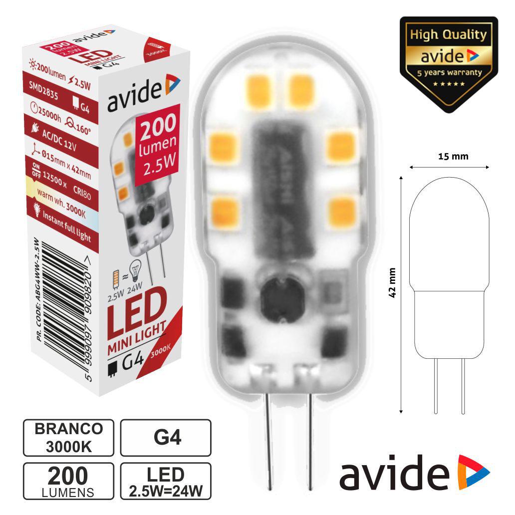 (imagem para) Lâmpada LED G4 2.5W 12V 3000k 200lm AVIDE