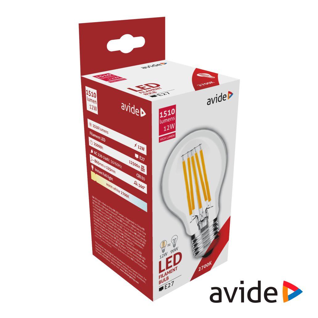 (imagem para) Lâmpada LED E27 Globo Filamento 12W 230V 2700K 1800lm AVIDE