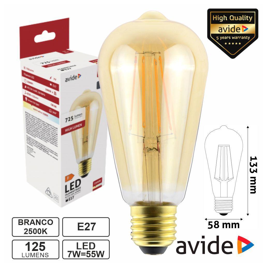 (imagem para) Lâmpada LED E27 Dimável Filamento 7W 230V 2500K 725lm AVIDE