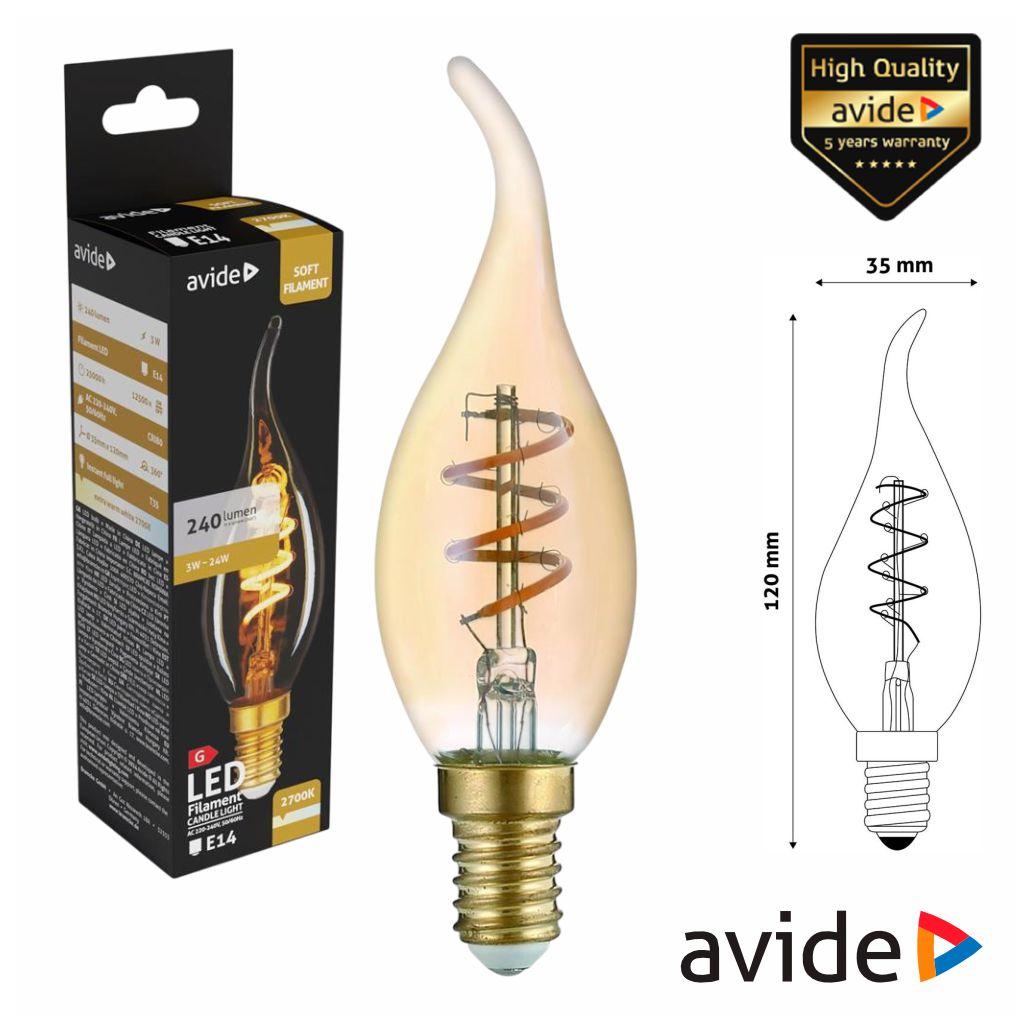 (imagem para) Lâmpada E14 3W Vela 230V Filamento 2700K 240lm AVIDE