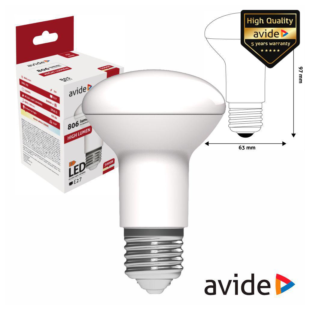 (imagem para) Lâmpada LED E27 R63 8W 230V 3000K 806lm AVIDE