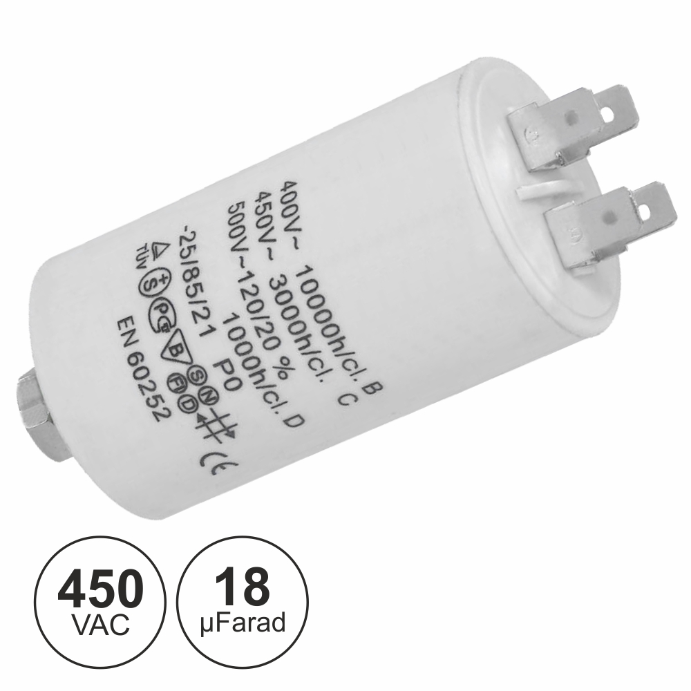 (imagem para) CONDENSADOR ARRANQUE 18UF 450V + TERRA