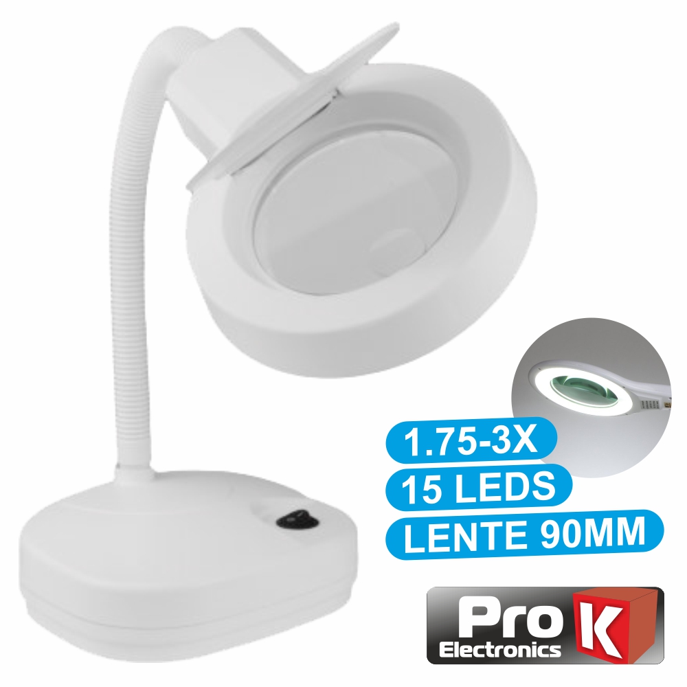 (imagem para) CANDEEIRO C/ LUPA SECRETÁRIA 3/8 DIOPTRIAS 15 LEDS 10W PROK