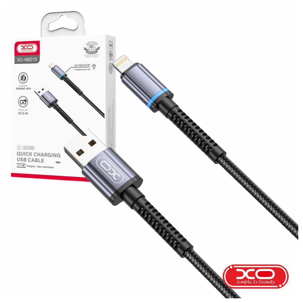 (imagem para) Cabo USB-A 2.0 Macho / Lightning 2.4A C/ LED Preto 1m XO