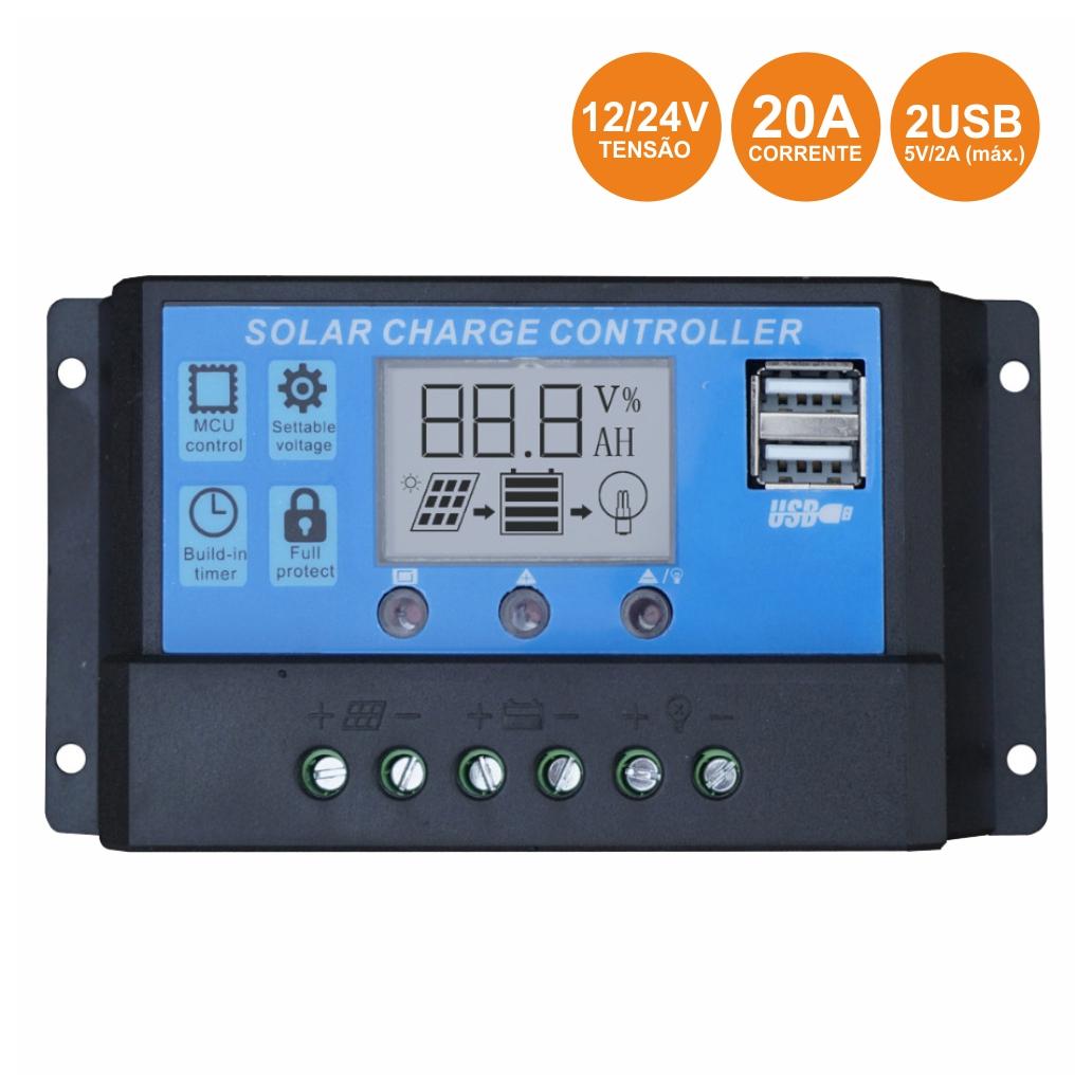 (imagem para) Regulador Painel Fotovoltaico 20a 12/24Vdc 2x USB