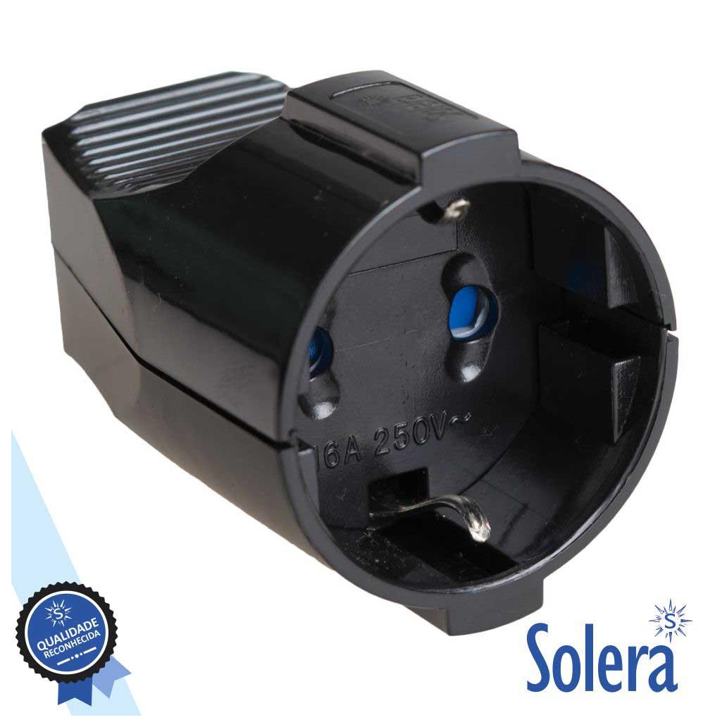 (imagem para) Ficha Schuko Fêmea C/ Terra 220v Preta SOLERA