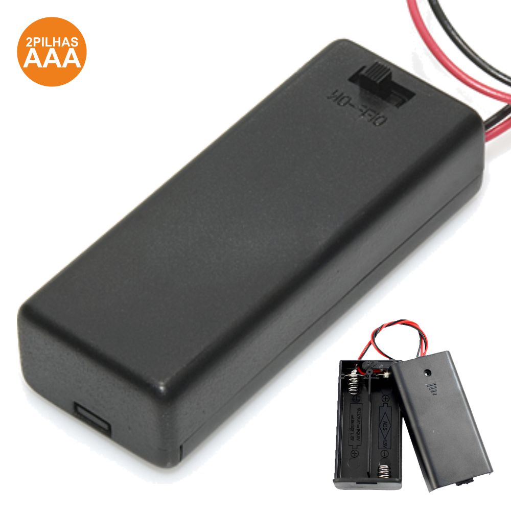 (imagem para) SUPORTE P/ 2 PILHAS AAA C/ TAMPA E INTERRUPTOR