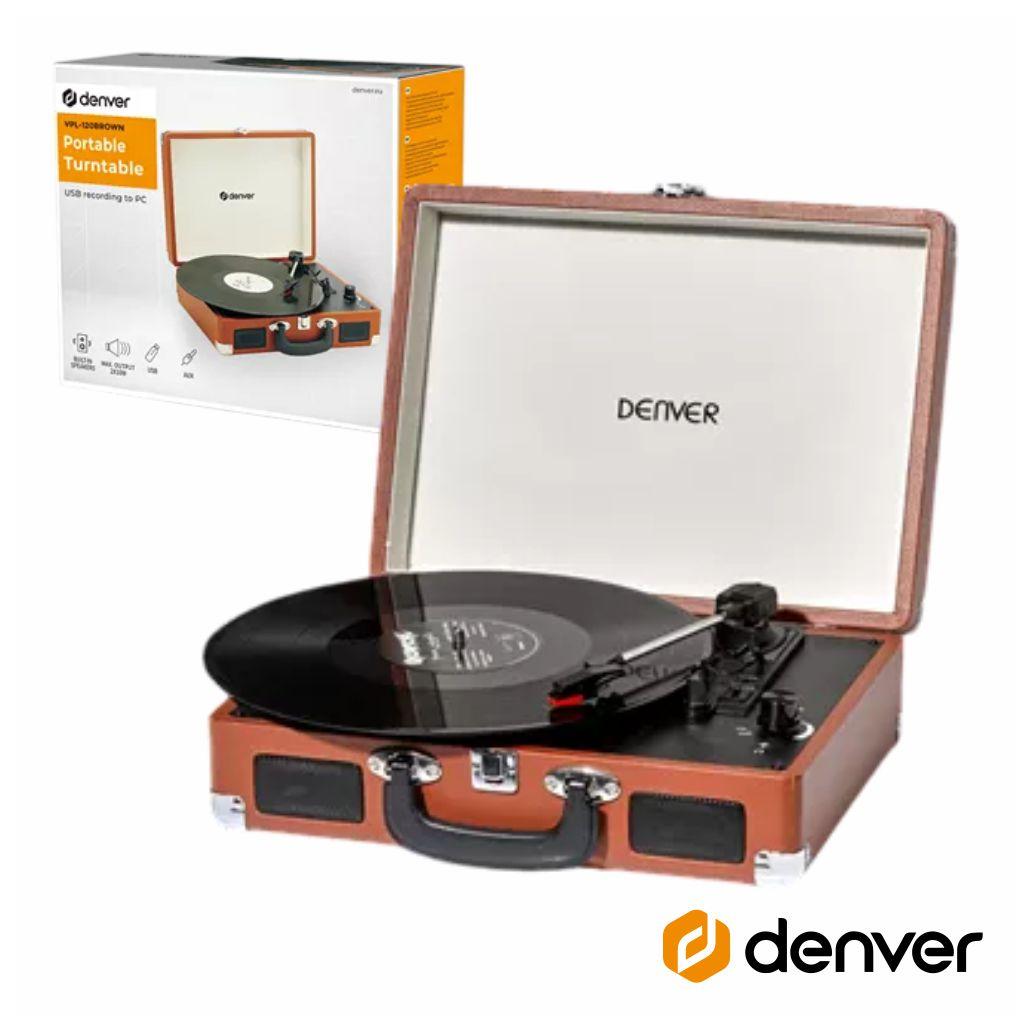 (imagem para) Gira-Discos 33/45/78RPM Vintage 2x10W Castanho DENVER