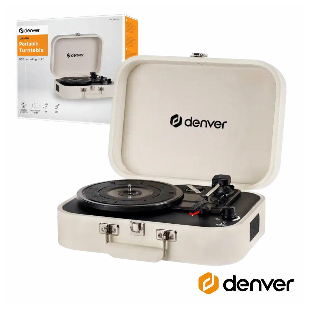 (imagem para) Gira-discos 33/45/78rpm Vintage 2x10w Bege DENVER