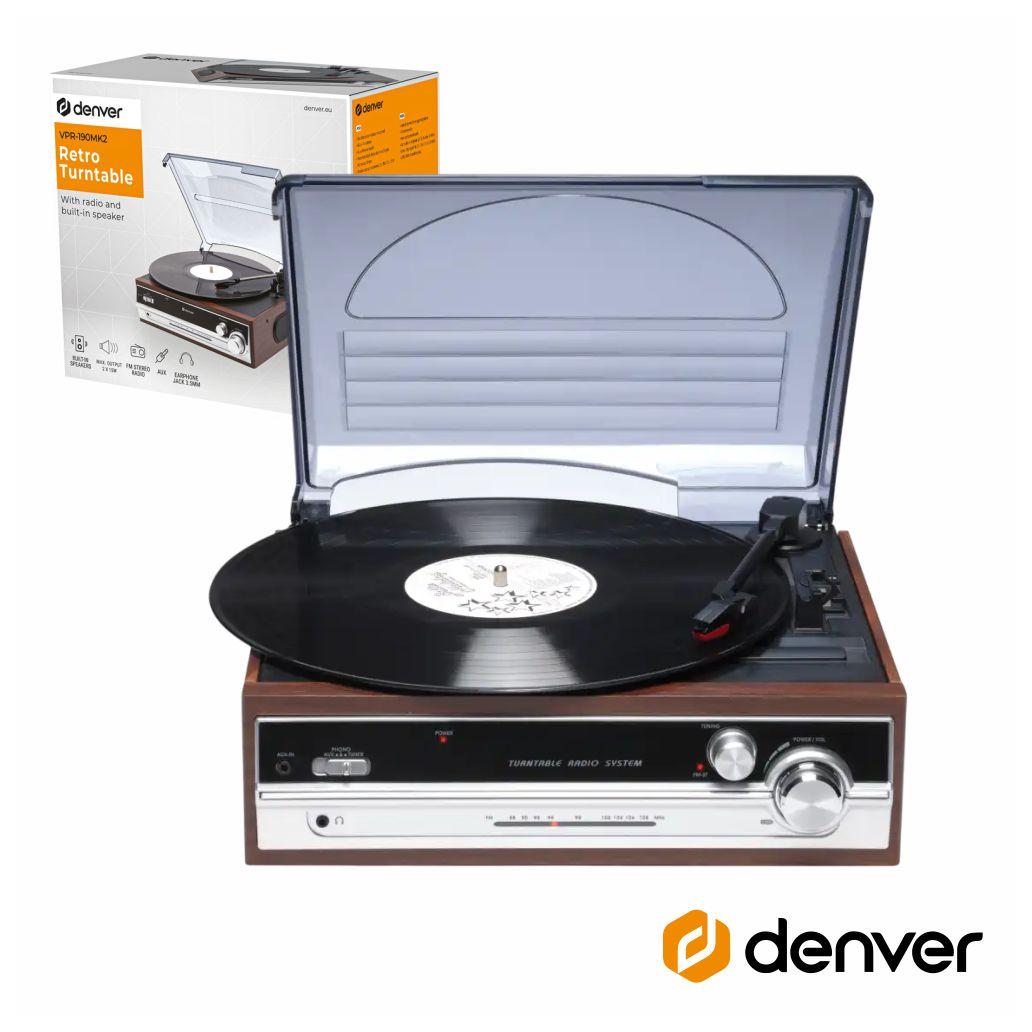 (imagem para) Gira-Discos 33/45/78RPM Vintage AUX/FM DENVER