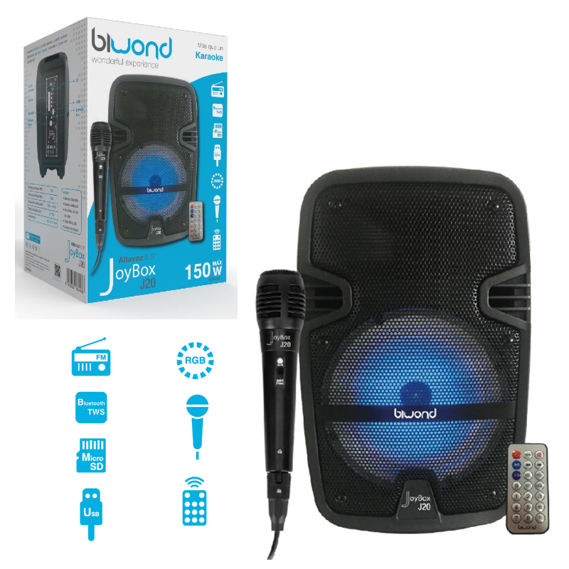 (imagem para) Coluna Amp. Portátil 6,5" 150W c/ Efeitos LED USB/SD/MP3/FM/BLUE