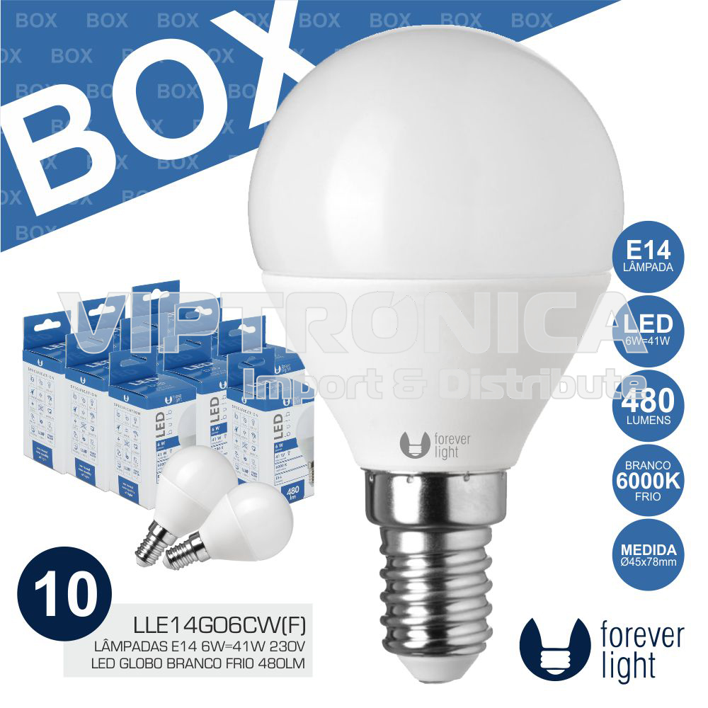 (imagem para) BOX 10 LÂMPADAS E14 6W=41W 230V LED BRANCO FRIO 480LM