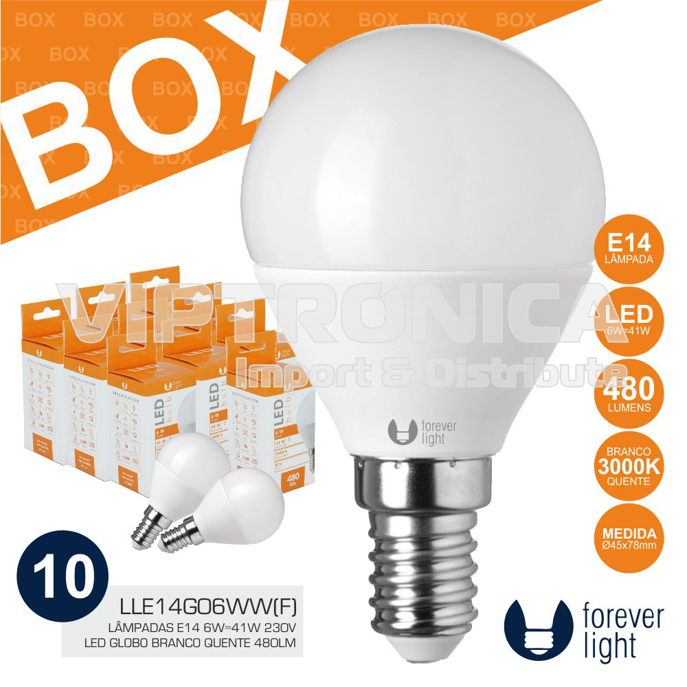 (imagem para) BOX 10 LÂMPADAS E14 6W=41W 230V LED BRANCO QUENTE 480LM