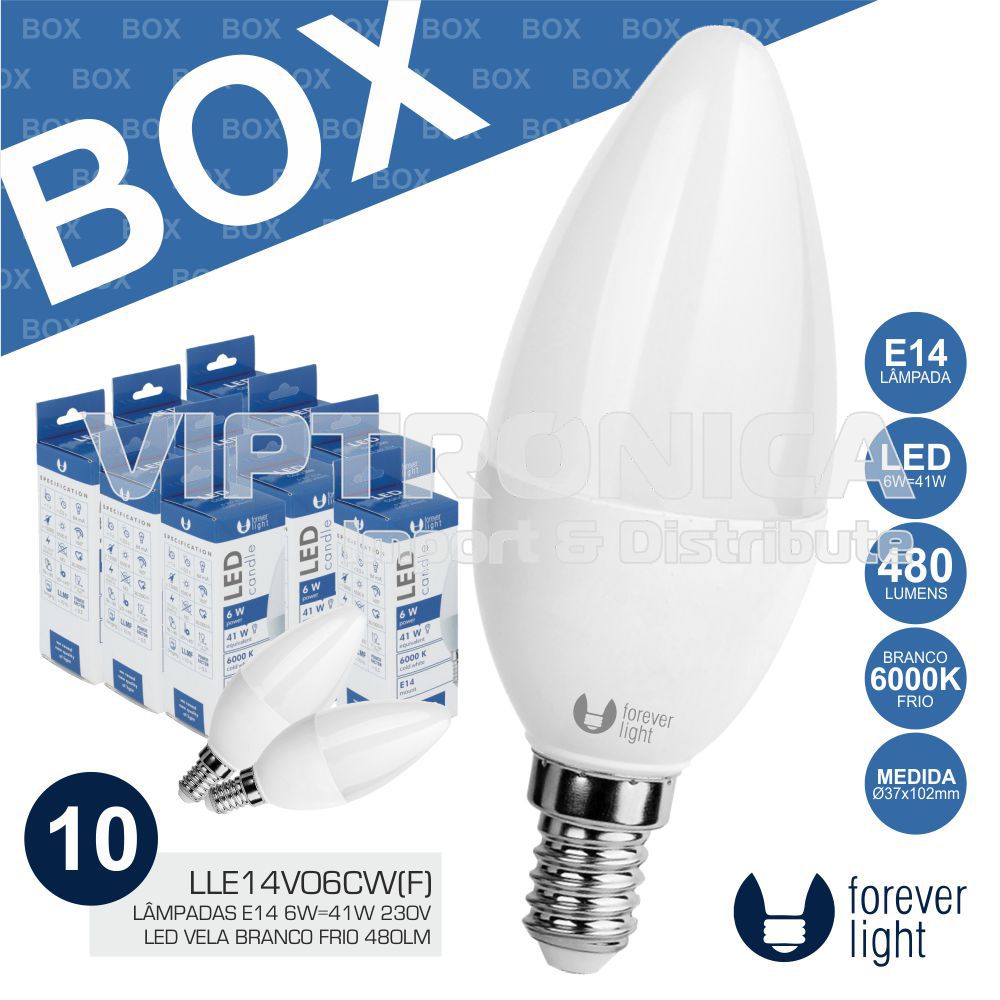(imagem para) BOX 10 LÂMPADAS E14 6W=41W 230V LED BRANCO FRIO 480LM