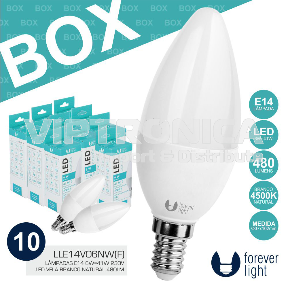 (imagem para) BOX 10 LÂMPADAS E14 6W=41W 230V LED BRANCO NATURAL 480LM