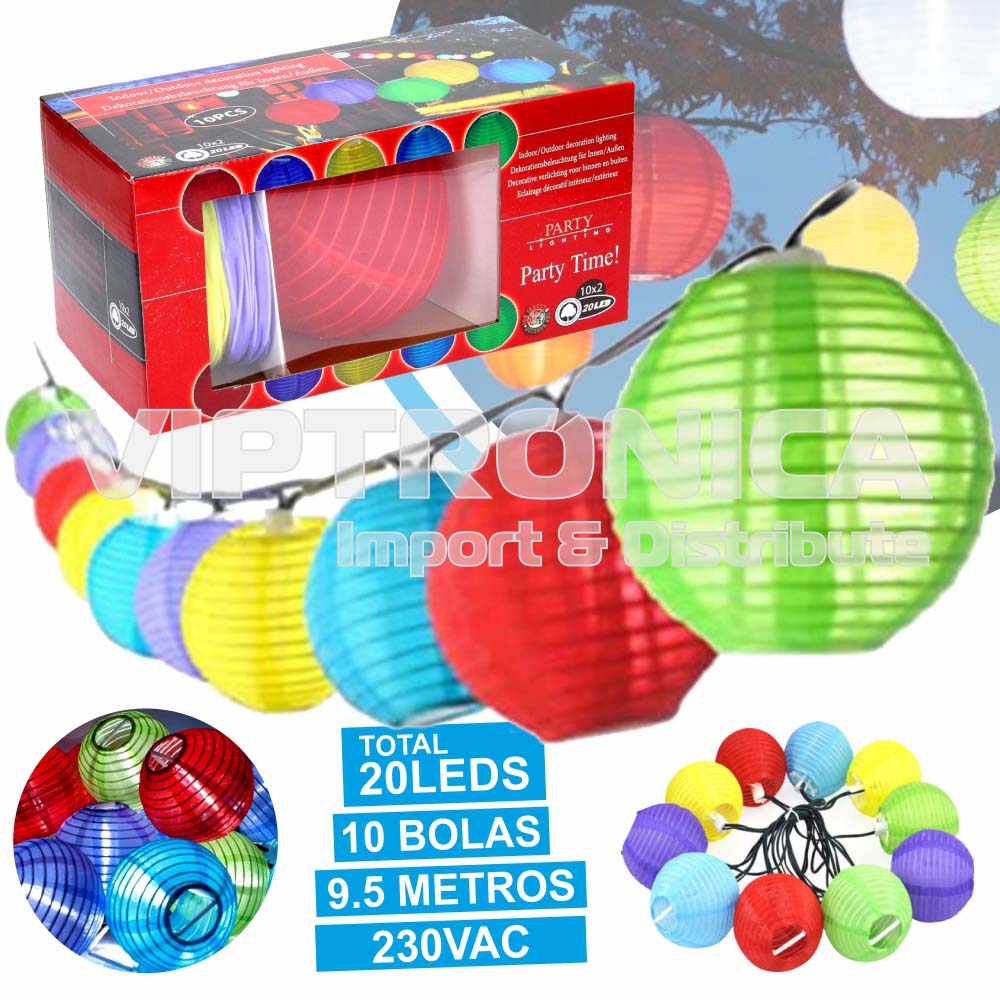(imagem para) GRINALDA DE 10 BOLAS COLORIDAS C/ 20 LEDS 9.5M 230V