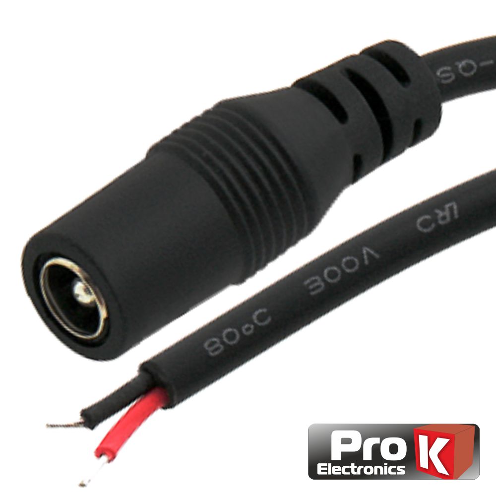 (imagem para) Ficha Alimentação DC Macho 5.5x2.1mm 15mm C/ Cabo PROK