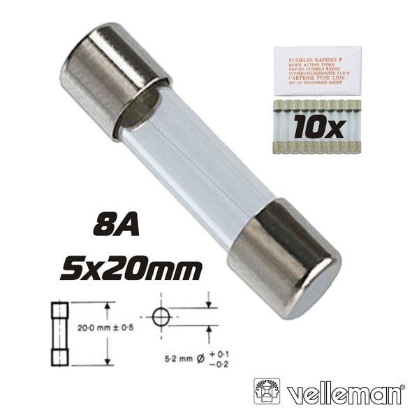 (imagem para) FUSÍVEL 5X20 FUSÃO RÁPIDA 8A (10X) VELLEMAN