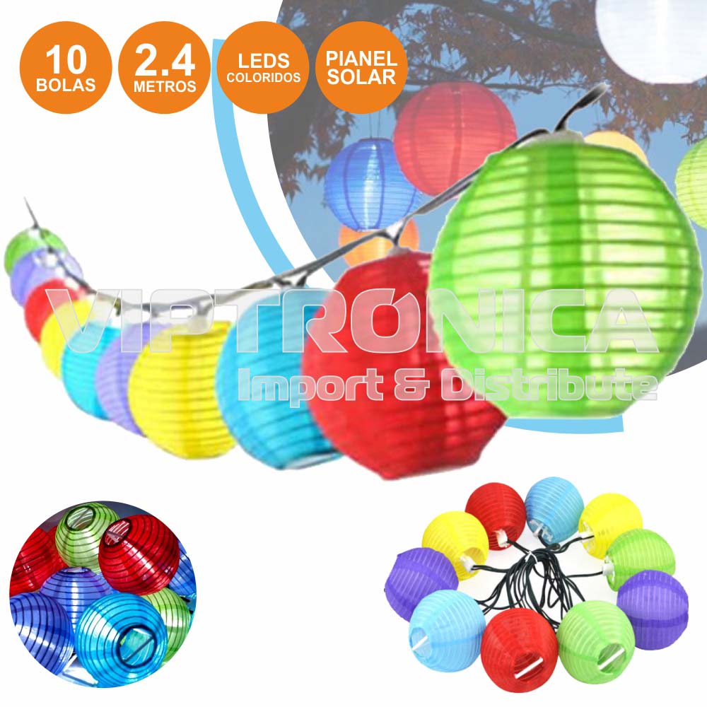 (imagem para) GRINALDA DE 10 BOLAS COLORIDAS LED SOLAR 2.4M