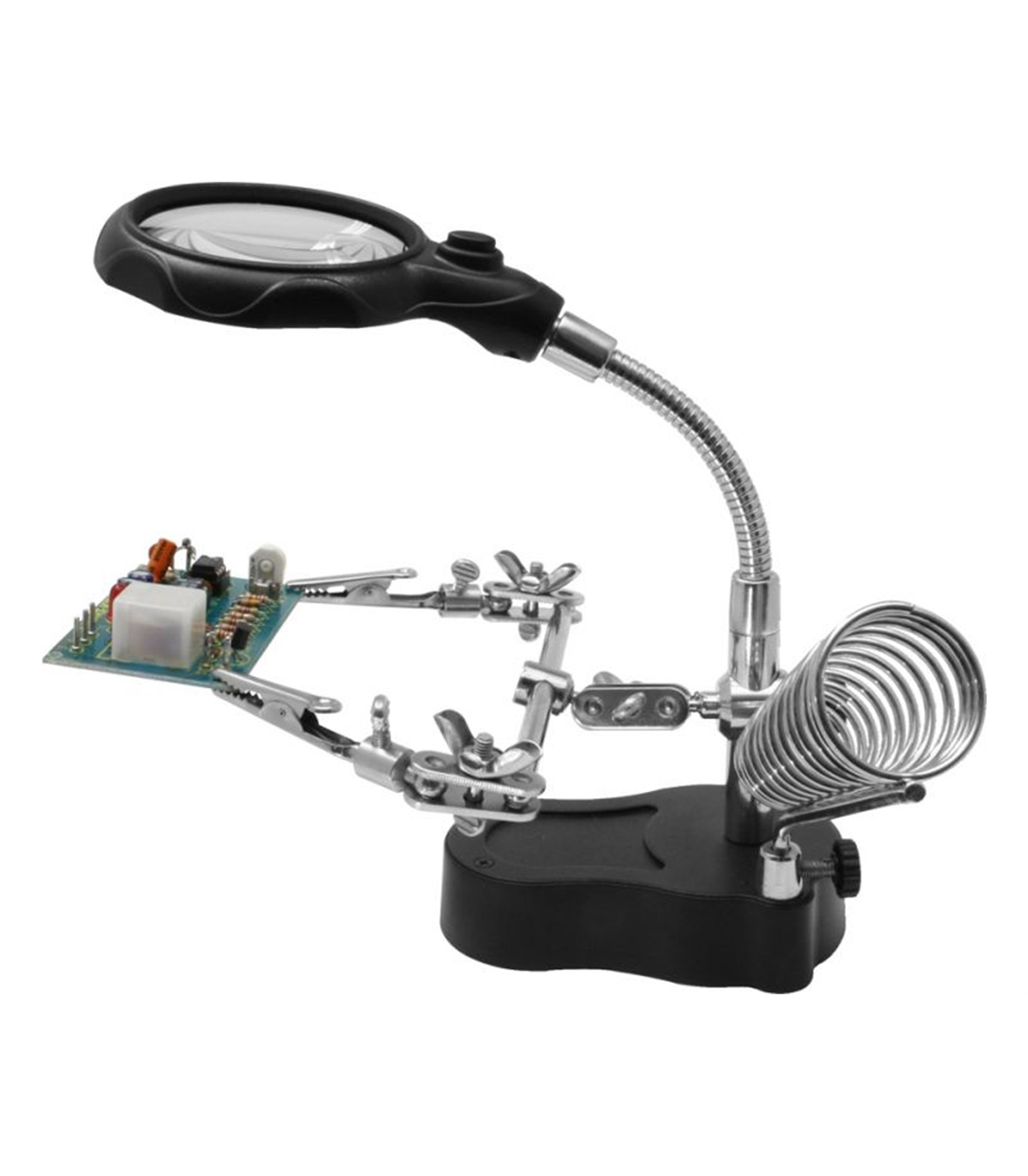 (imagem para) SUPORTE ARTICULADO C/ LUPA PINÇAS SUPORTE FERRO E LED DONAU