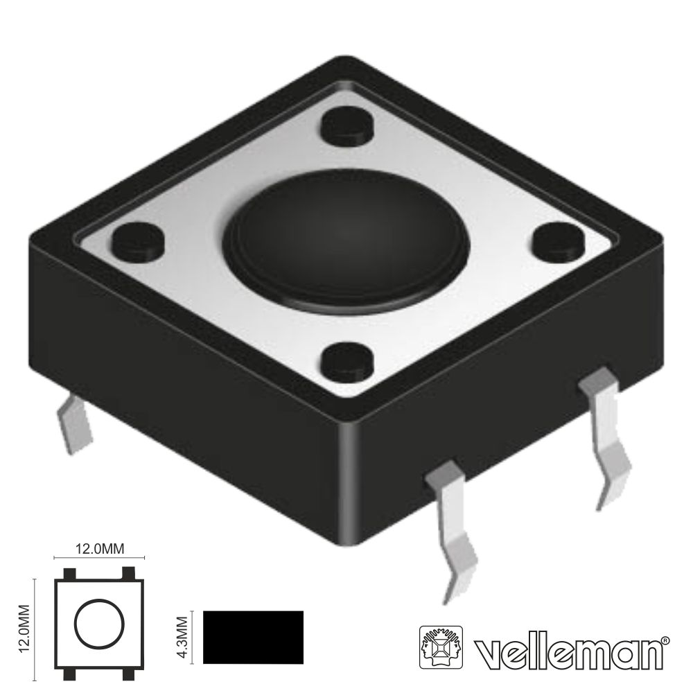 (imagem para) Interruptor Micro Switch 12x12mm Altura 4.3mm VELLEMAN