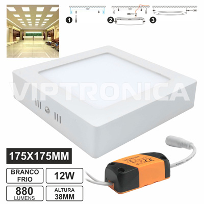(imagem para) PAINEL LEDS QUADRADO SUPERFICIE 12W 175MM BRANCO FRIO 880LM