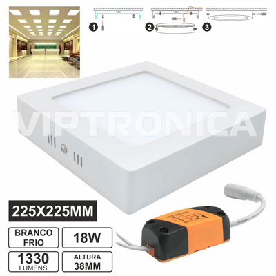 (imagem para) PAINEL LEDS QUADRADO SUPERFICIE 18W 225MM BRANCO FRIO 1330LM
