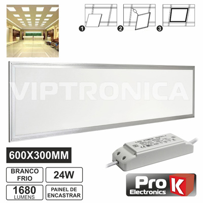 (imagem para) PAINEL LEDS RETANG. 24W 600x300MM BRANCO FRIO 1680LM PROK