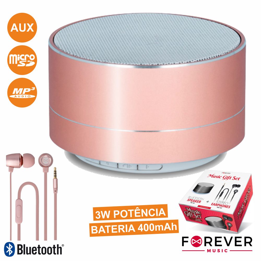 (imagem para) Coluna Bluetooth Portátil 3W + Auscultadores Stereo Rosa