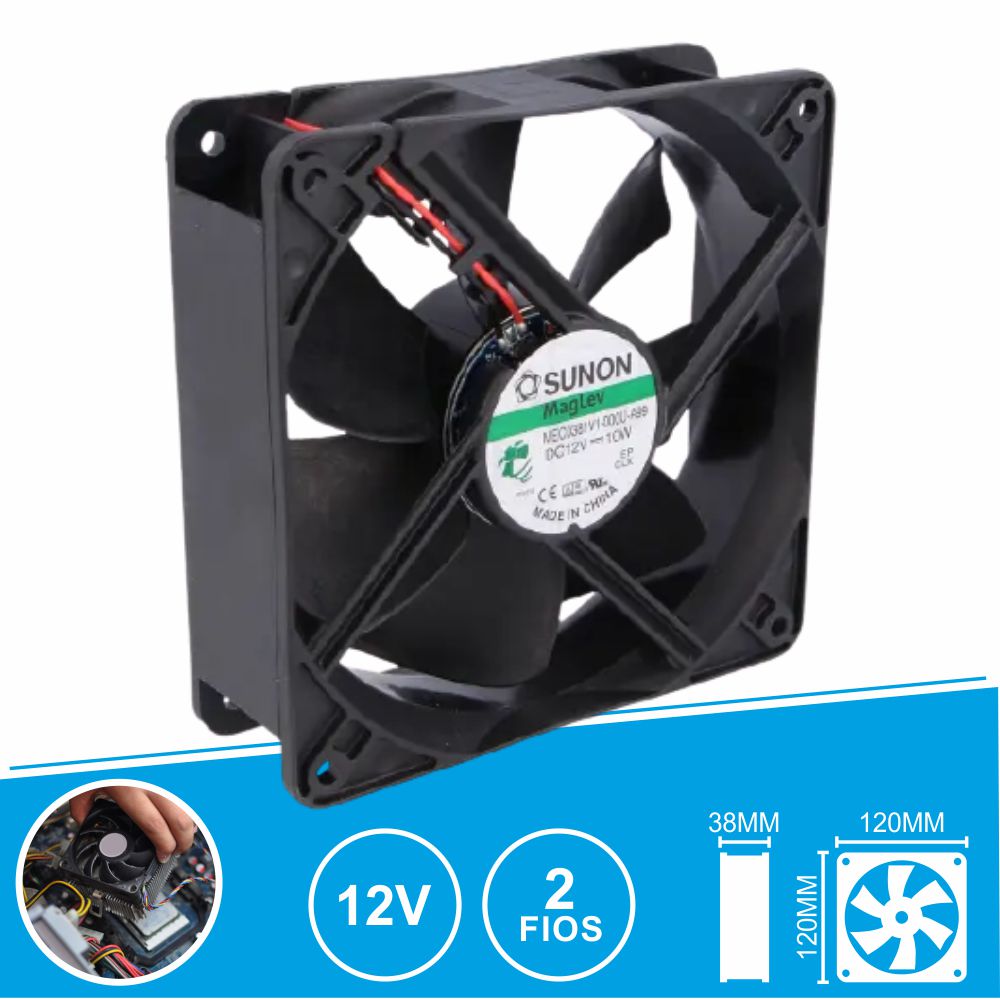 (imagem para) Ventoinha 12VDC 120x120x38mm 2 Fios MEC0381V1-000U-A99 SUNON
