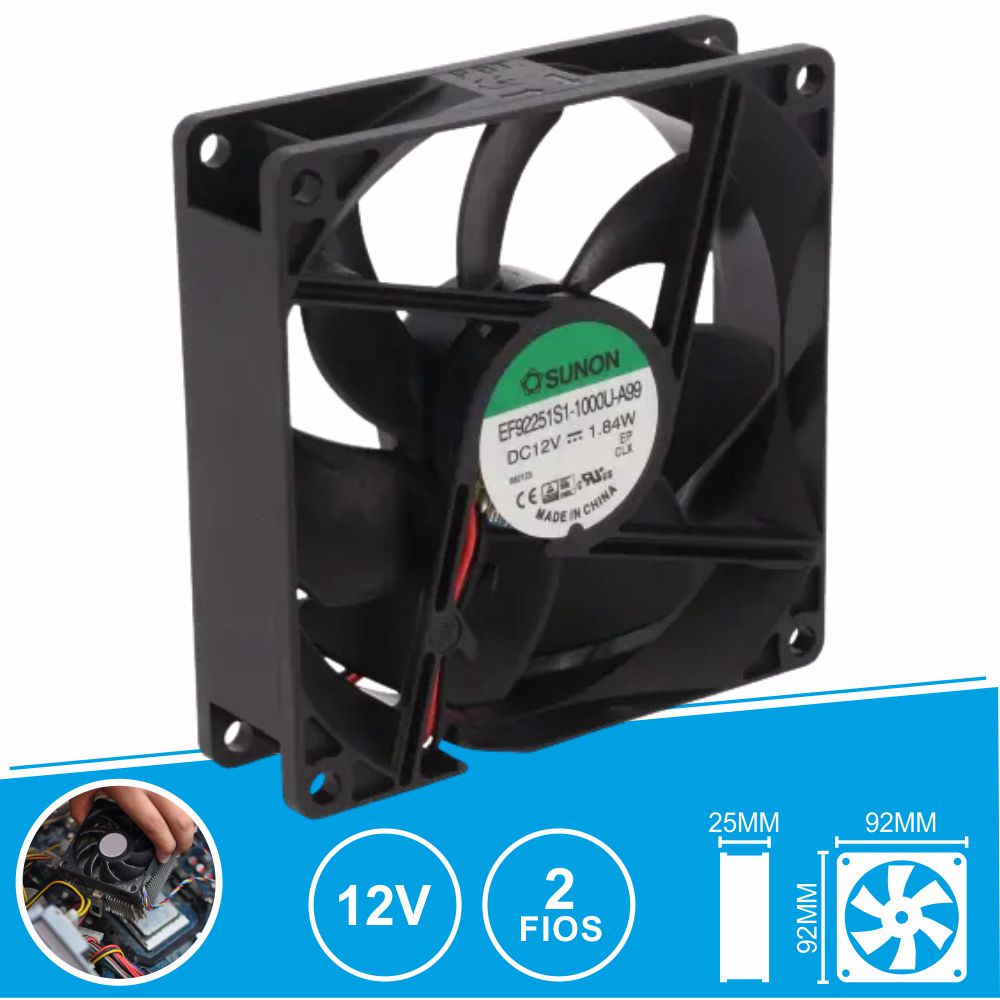 (imagem para) Ventoinha 12VDC 92x92x25mm 2 Fios EF92251S1-1000U-A99 SUNON